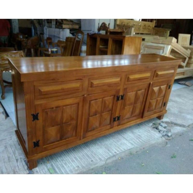 meja tv kabinet minimalis kayu jati