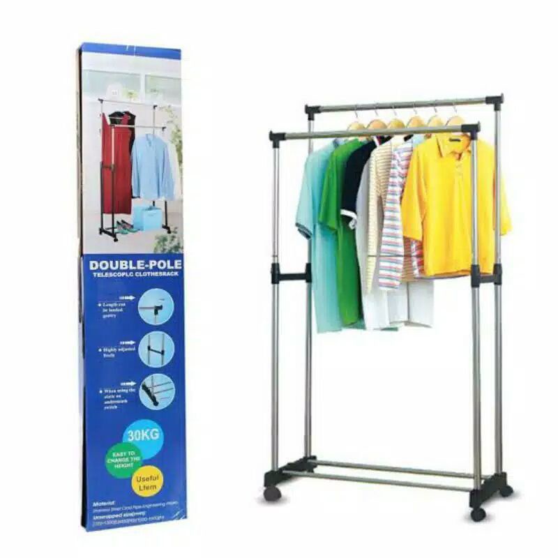 Stand hanger double pole / jemuran baju gantung