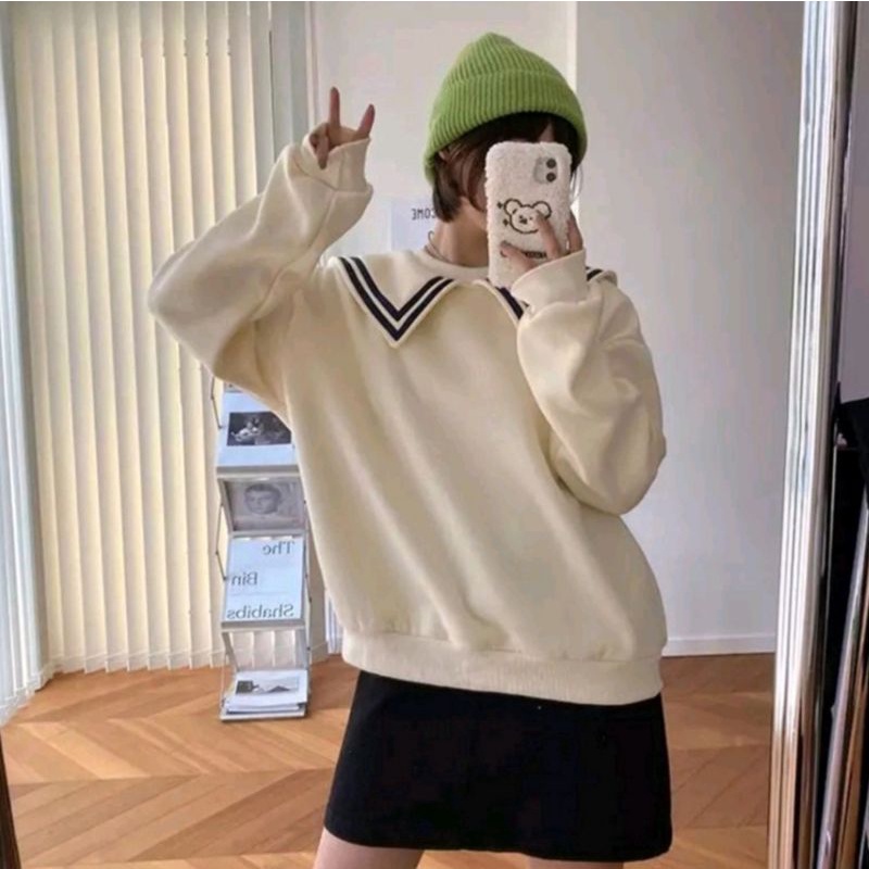 PULMA TOP SWEATER OBLONG CREWNECK KERAH JAPAN