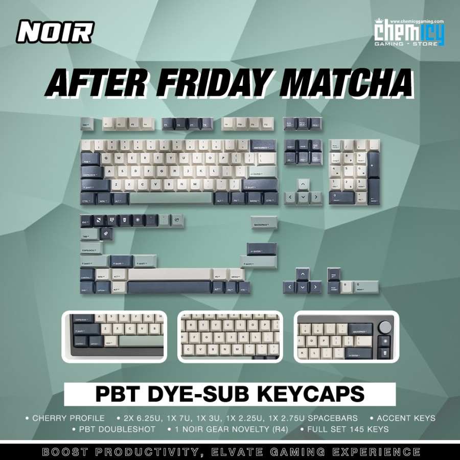 Noir x After Friday Matcha PBT Dye-sub Keycaps 145 Set Cherry Profile