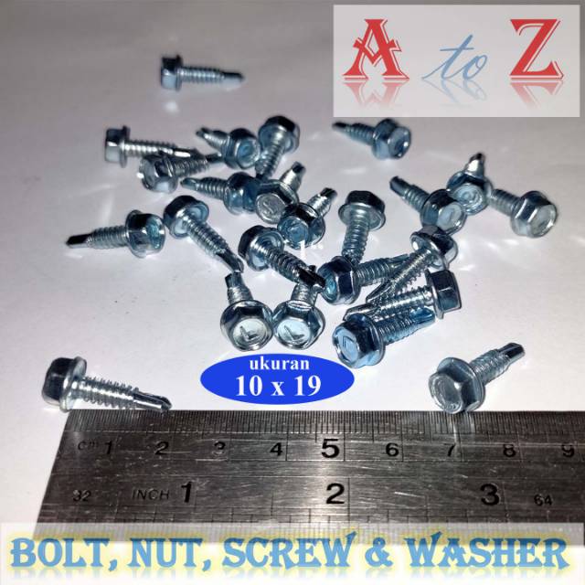 Baut baja ringan (L) 10 x 19 mm (100pcs)/atap/skrup/sekrup taso/driling/roofing 10 x 19mm