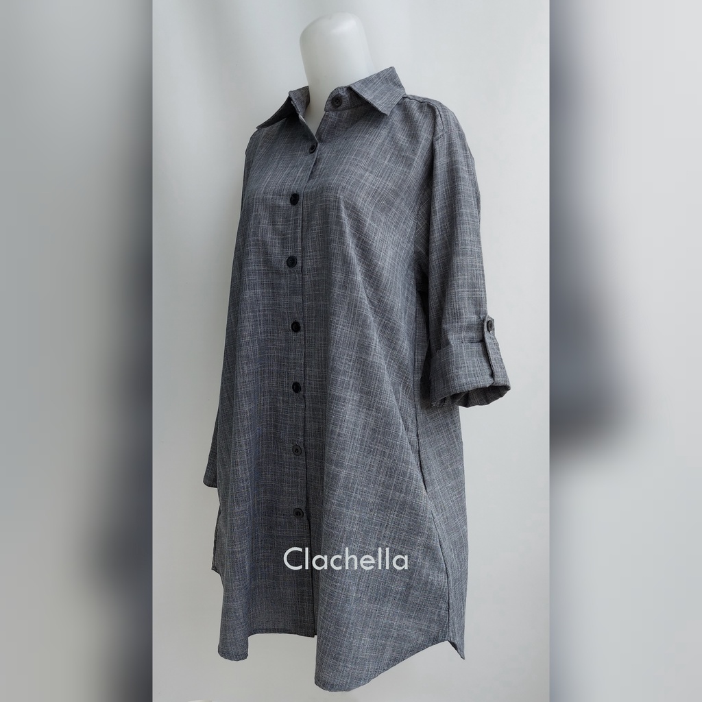 Clachella Baju Tunik Kemeja Motif Abstrak, Baju Atasan Wanita T218021