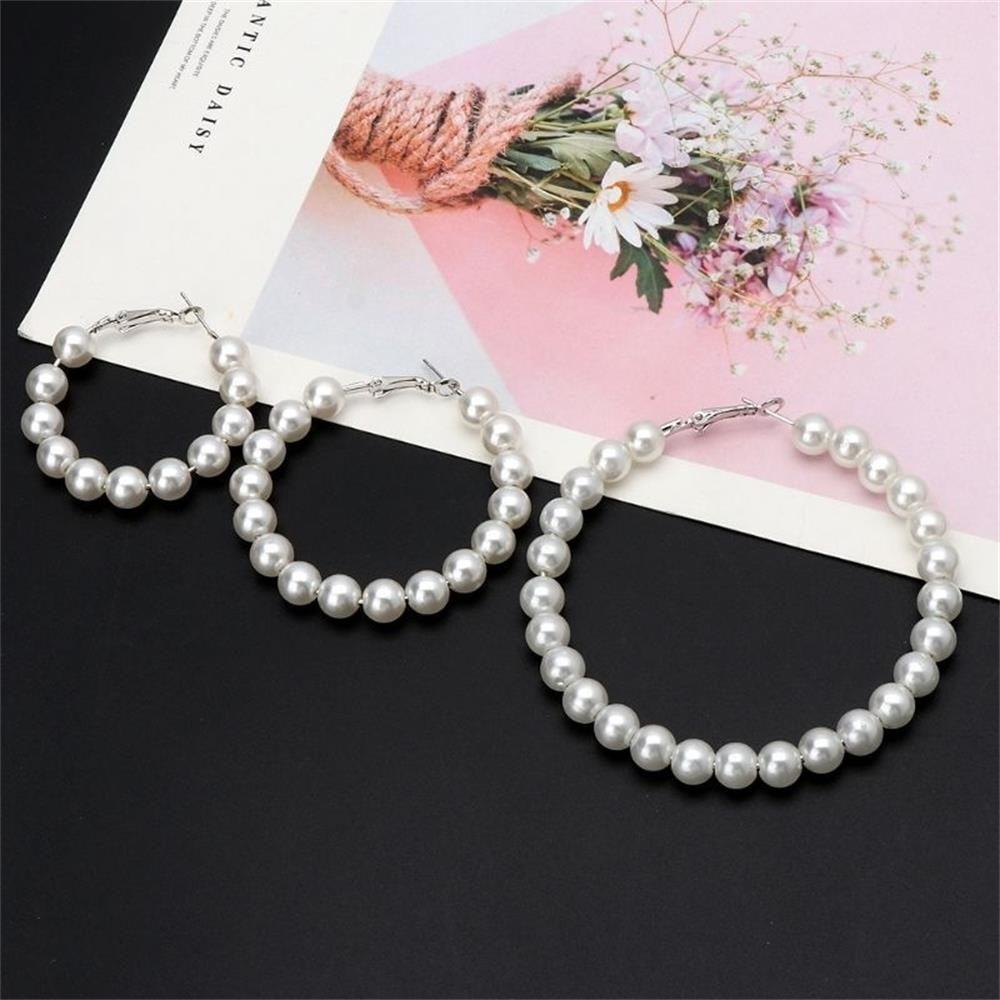 R-flower Pearl Hoop Earrings Wanita Pernikahan Pertunangan Lingkaran Besar Bentuk Bulat