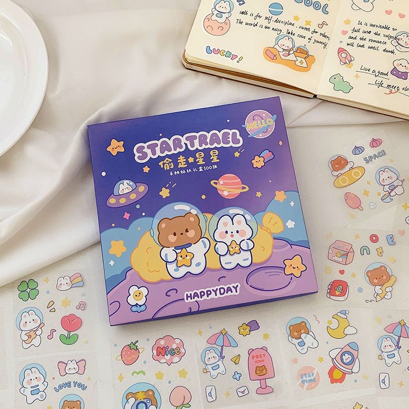 

100 lembar dan 25 lembar stiker startrael stiker tahan air stiker lucu stiker kawai aesthetic murah25 lembar stiker motif kartun luar angkasa anti air untuk dekorasi DIY
