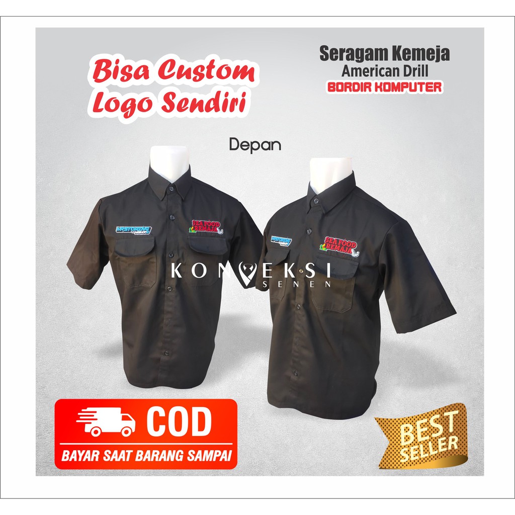 kemeja hitam pria  | kemeja bordir custom