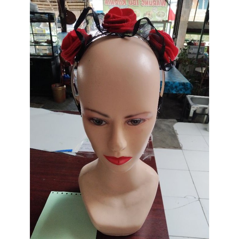 bando Halloween mawar merah polos wanita