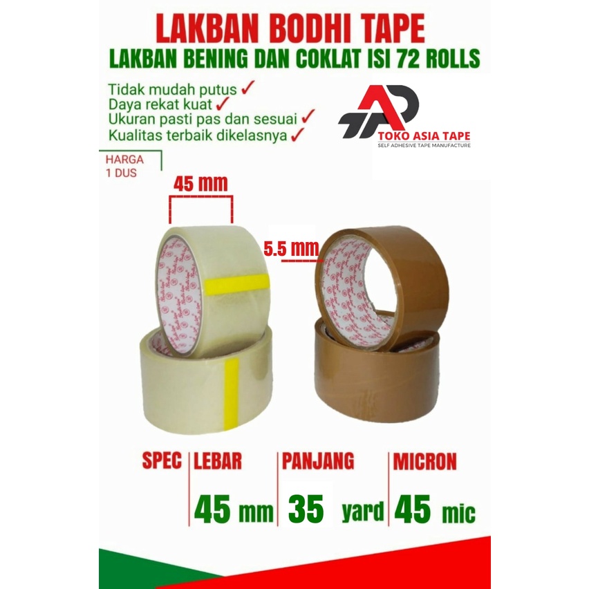 LAKBAN BENING COKLAT BODHI TAPE  45MM X 35YARD 1 ROLL HARGA TERMURAH