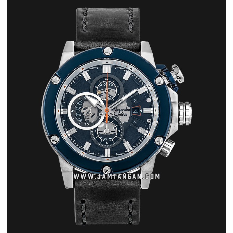 Alexandre Christie AC 6491 MC LTUBU Chronograph Man Black Dial Black Leather Strap