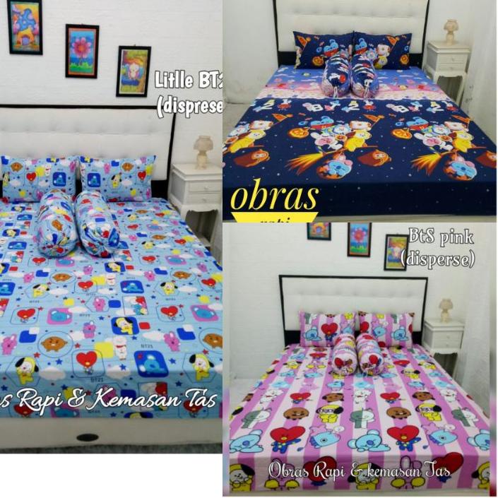 COD  4.4 SPREI KARET SPREI HOMEMADE DAN SPREI RESLETING SARUNG KASUR BUSA MOTIF BT21 BTS pink [KODE 