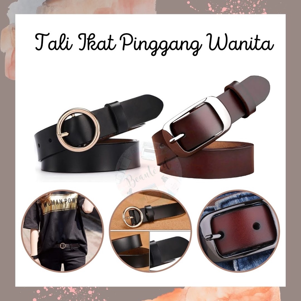 Tali Ikat Pinggang Wanita Premium Desain / Sabuk Ban Pinggang Desain Modis Keren Gesper Korean Fashion Outfit Pakaian Casual Formal Bahan PU Leather Belt Klasik Berkualitas