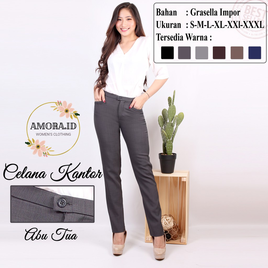 AMORA Celana Kerja Wanita Size S M L XL XXL XXXL / Celana  Bahan Import Untuk Kerja Kuliah Formal