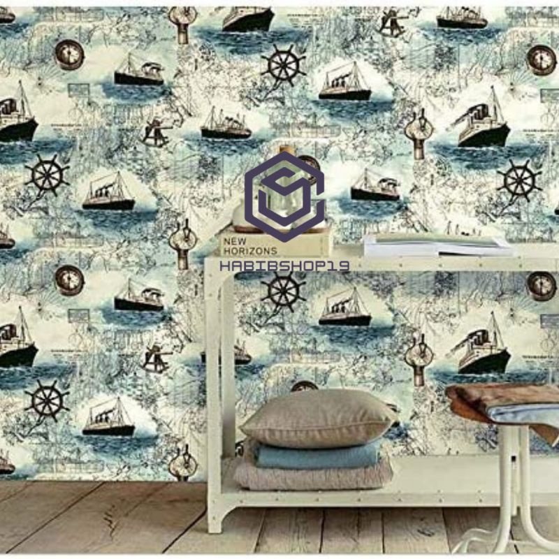 Wallpaper Sticker Dinding Motif Kapal Laut 10mx45cm