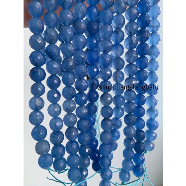 batu AGATE BIRU FACETED BEADS 10mm cutting blue bahan gelang kalung