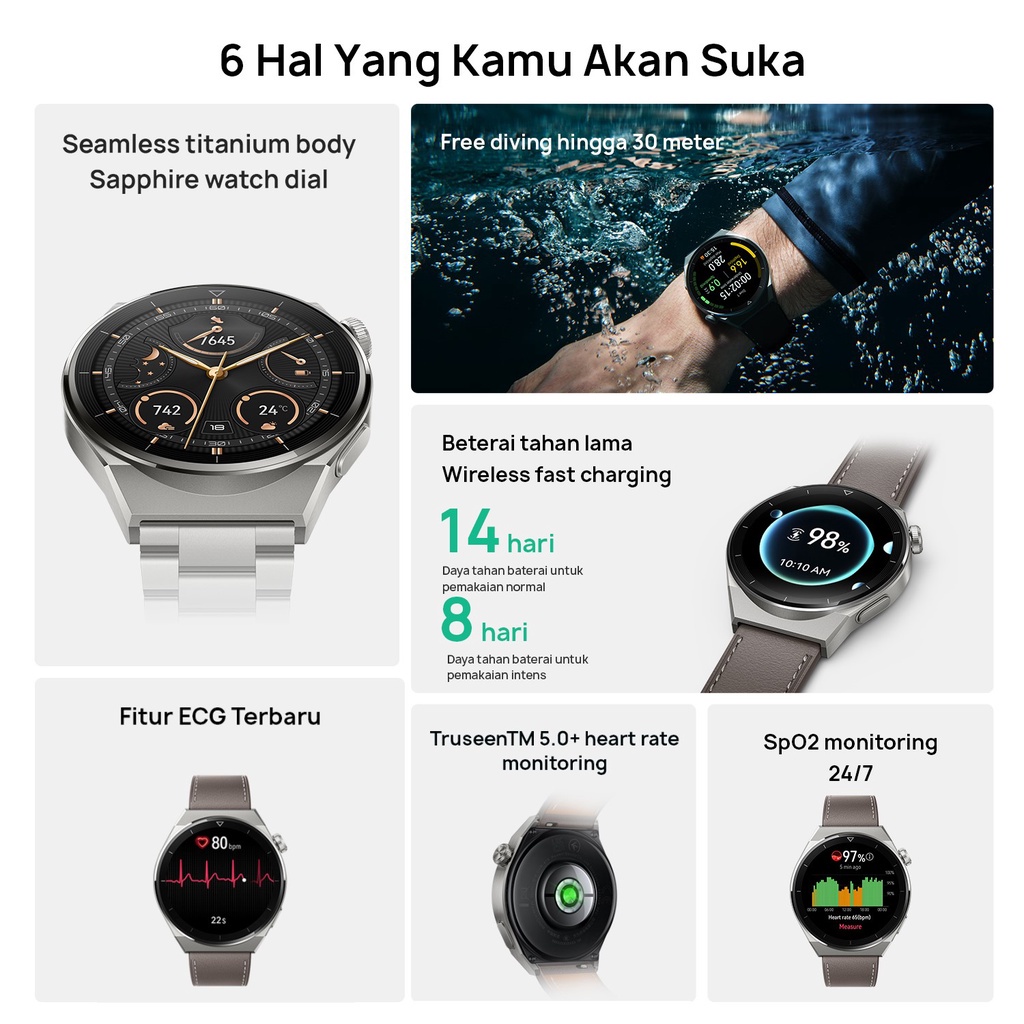 Huawei Watch GT 3 Pro 46mm SmartWatch | ECG | Sapphire Design | Pro Health Care | Classy Workout | Garansi Resmi