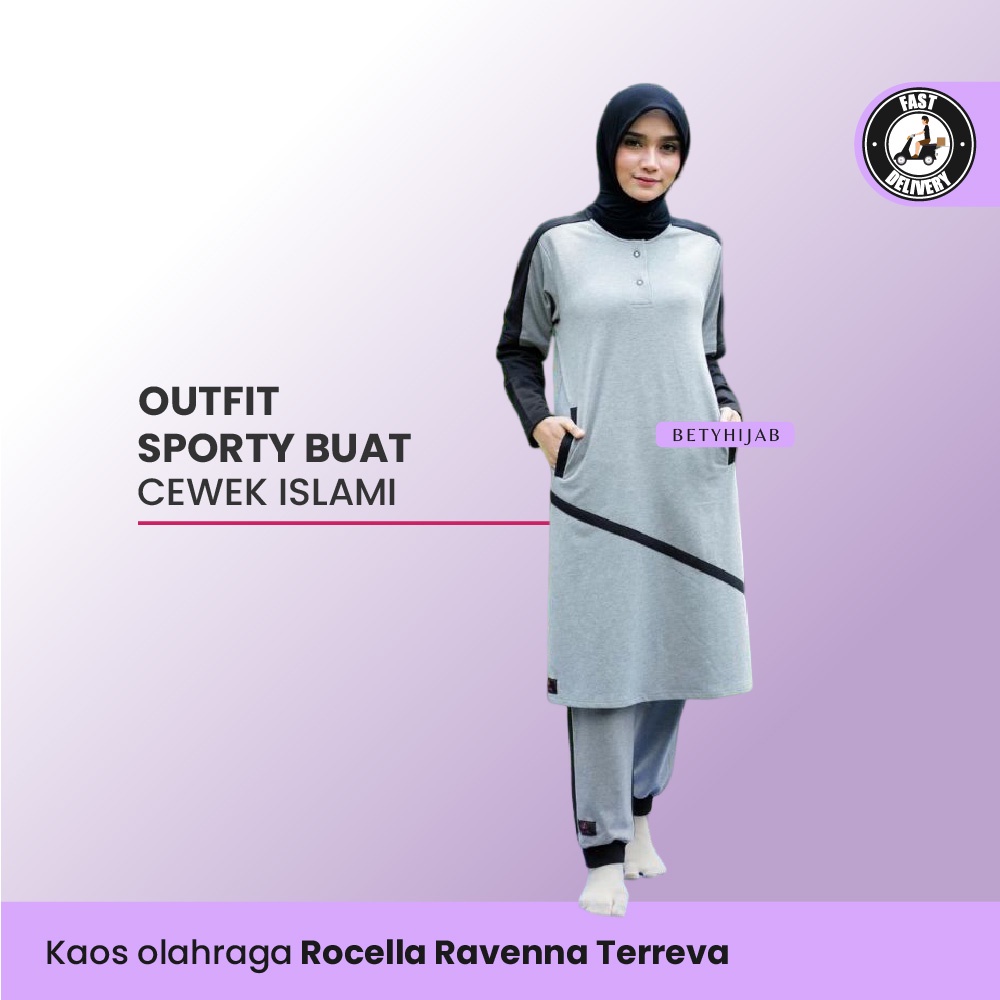 Kaos Ravena Dan Celana Training Terreva Baju Olahraga Wanita Muslim Bahan Baby Terry Terlaris By Roc