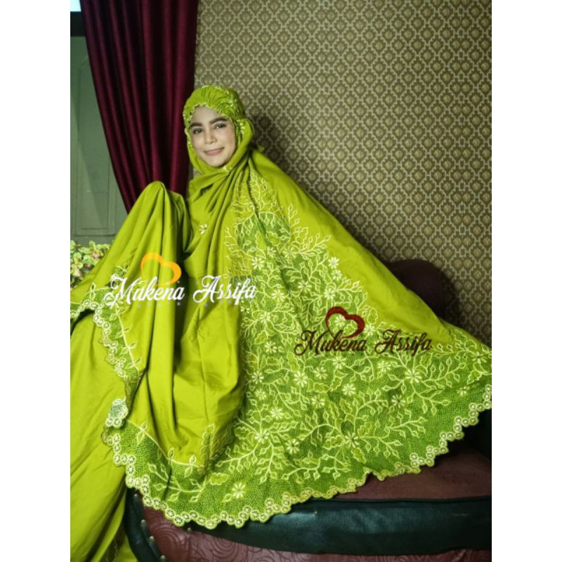 Mukena bordir bukitinggi hijau pucuk daun by mukena assifa