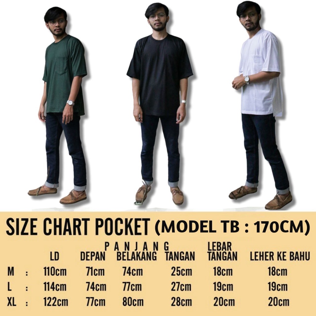 KAOS POLOS OVERSIZE POCKET COTTON COMBED 24S T-SHIRT OVERSIZED BIG SIZE PRIA &amp; WANITA