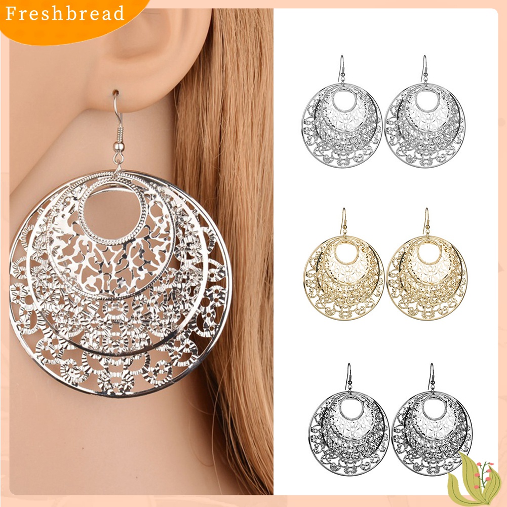 ? Fresh ? Anting Kait Gantung Wanita Desain Bunga Hollow Bulat untuk Hadiah