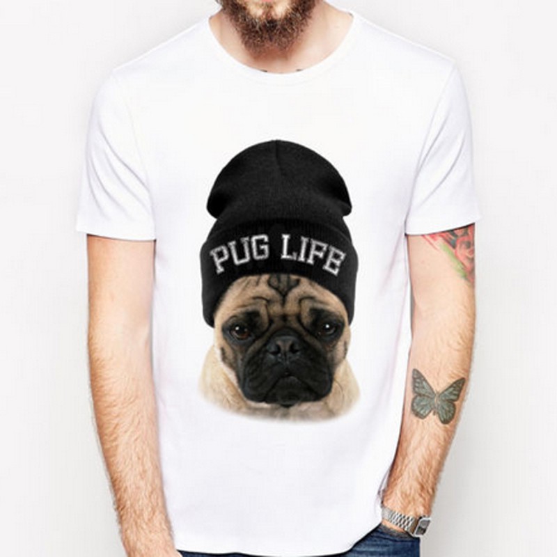 Kaos T Shirt Gambar Binatang Anjing Pug Warna Putih Shopee Indonesia