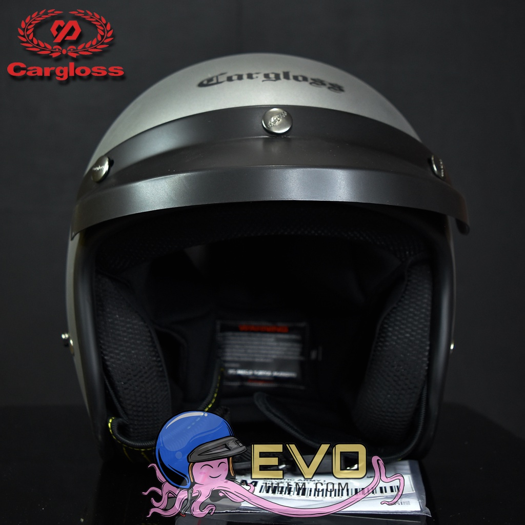 HELM CARGLOSS ORIGINAL CFM RETRO ARMY HALF FACE - SILVER DOFF + KACA DATAR