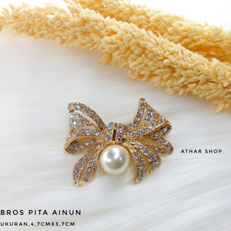 Athar shop COD Bros mutiara kristal fashion korea aksesoris fashion pin bros tuspin-Pita Ainun gold
