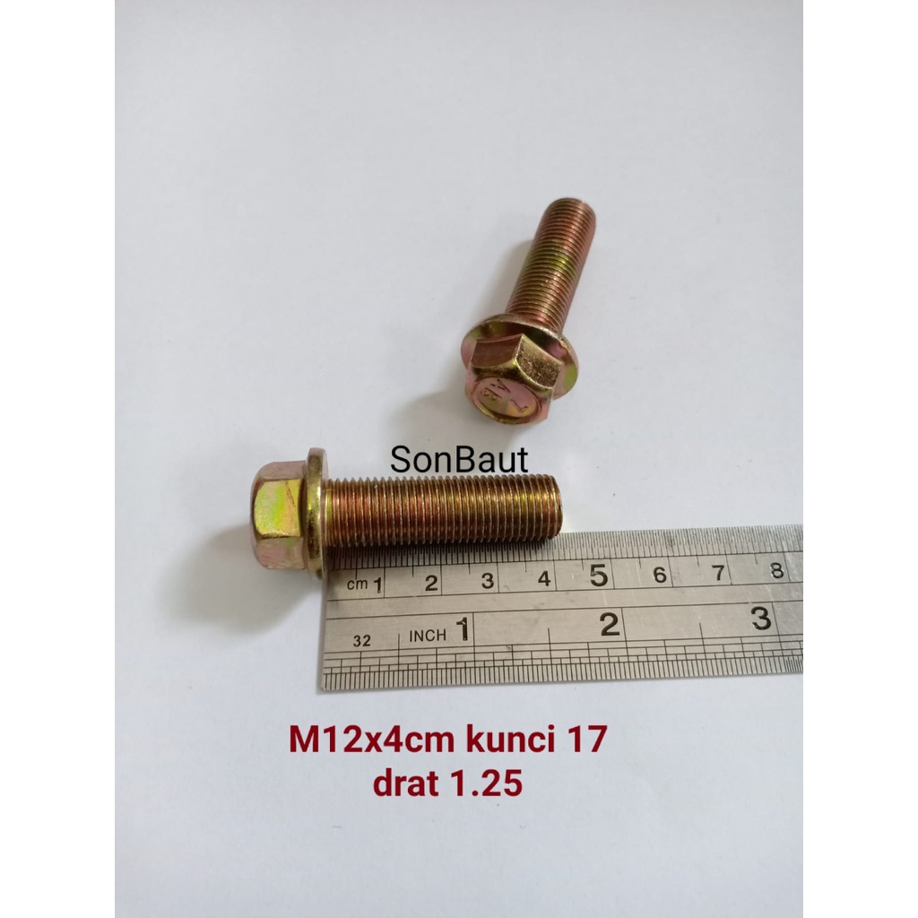 Baut Topi 17 4cm kunci 17 Flange bolt M12x40 12x40 drat halus 1.25