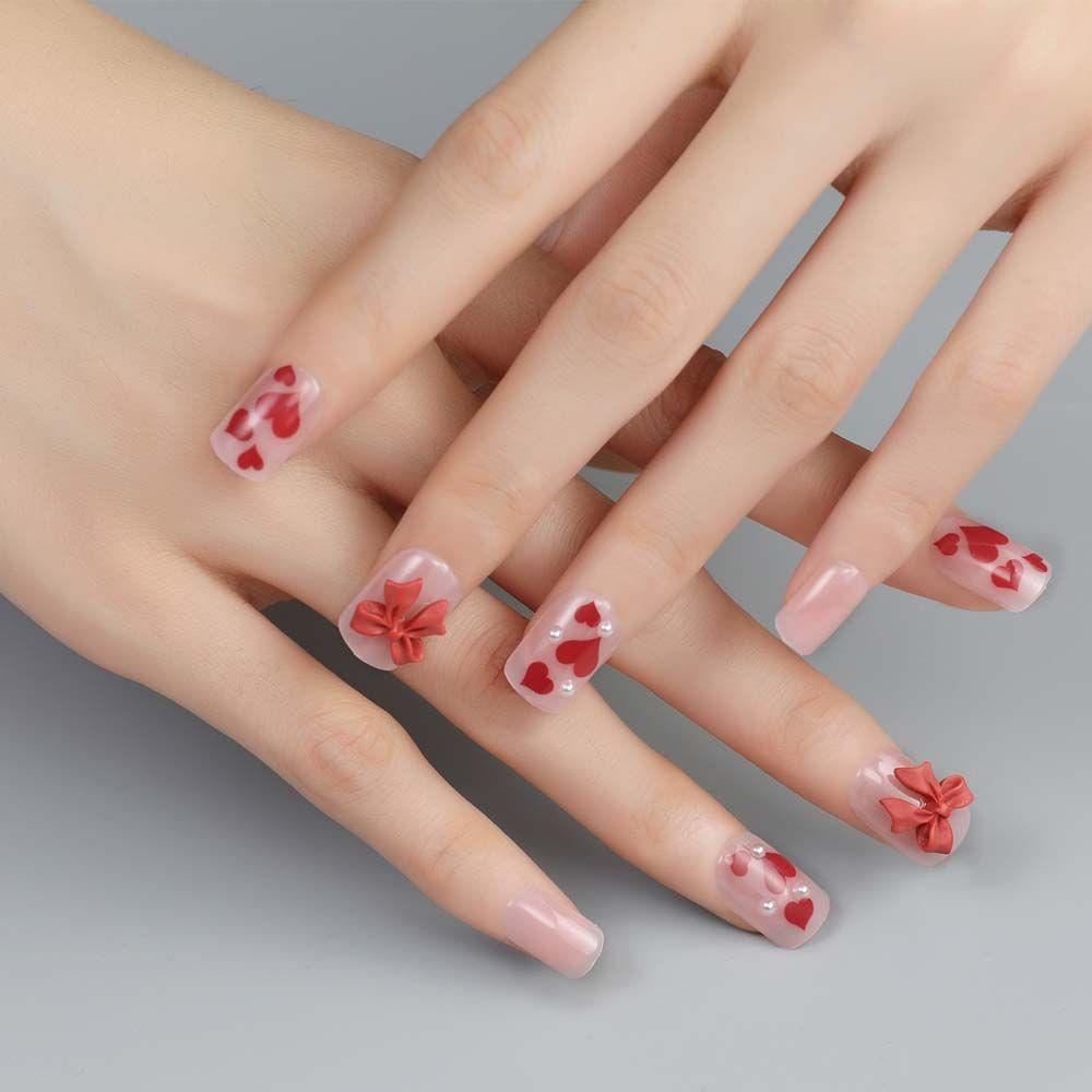 AUGUSTINA Agustina Kuku Palsu 24 Pcs/set Lucu Tekan Pada Kuku DIY Nail Art Manicure Rhinestone Nail Extension