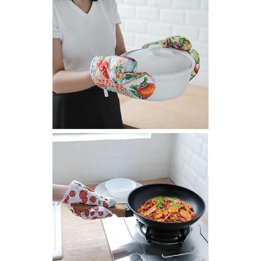 COD - SM88 - Sarung Tangan Oven Kain Anti Panas Motif Kitchen Gloves Microwave Set Murah