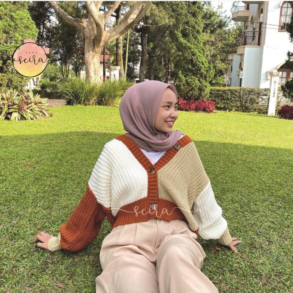 [BISA COD] Helena Cardy Knit / Helena Cardigan Combi / Olivia Kombinasi Warna / Candy Outer Cardy 3 Tone / Helena Rajut Cardi / Olivia Rajut Kombinasi Cardi