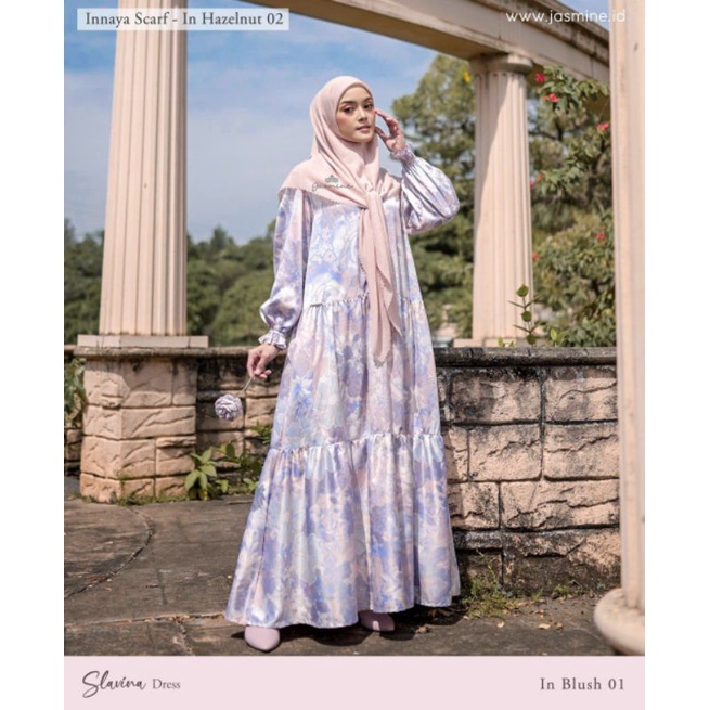 Gamis Slavina dress size XS-XXL ori Jasmine busana muslim busui bahan blomma silk premium nyaman dip