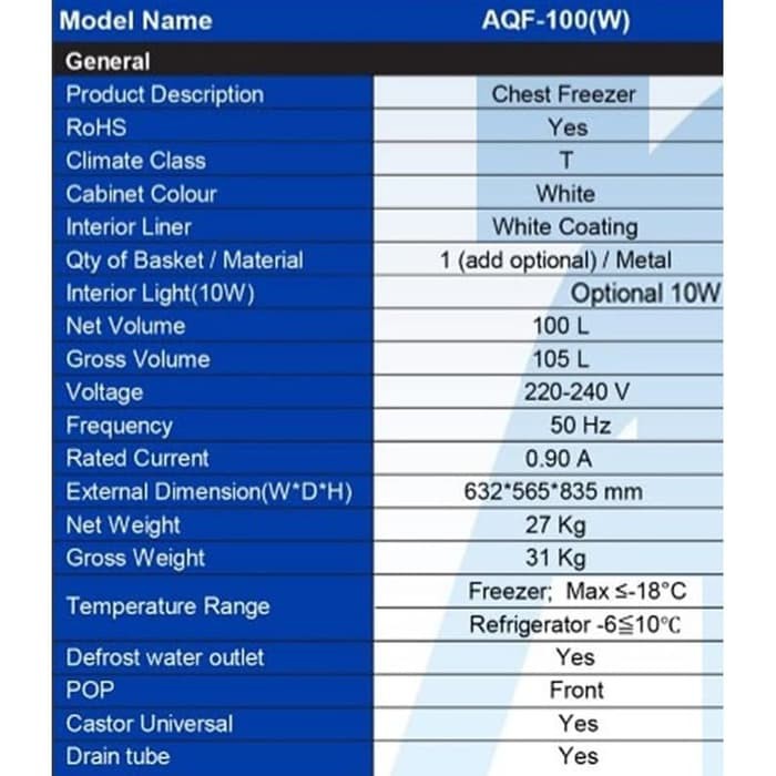 AQUA Chest Freezer AQF 100 (100 liter)