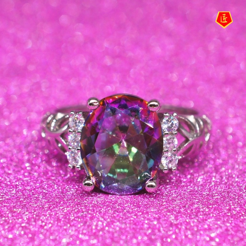 [Ready Stock]Personalized 925 Silver Rainbow Gemstone Ring