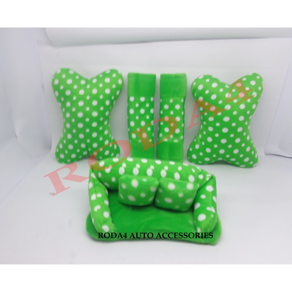 Bantal Mobil 3 In 1 Motif Polkadot Hijau