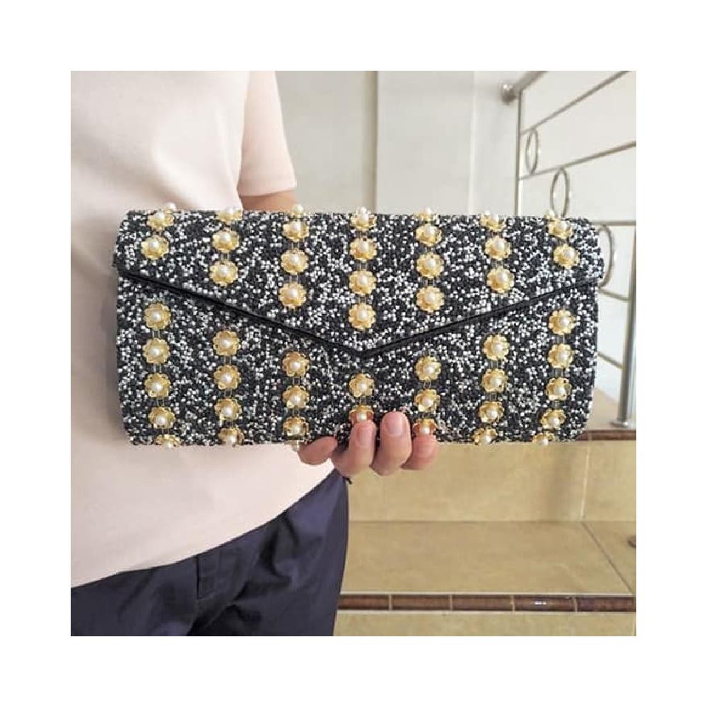 Tas Pesta Clutch Wanita Kristal Mutiara Murah Mewah Elegan silver K701 - Perak