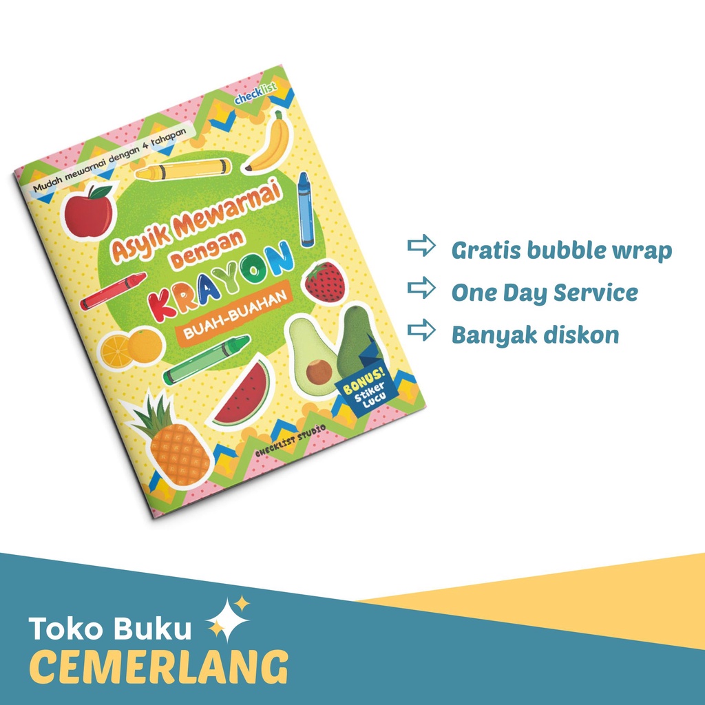 Buku Anak Asyik Mewarnai Dengan Krayon Buah Buahan Bonus Stiker