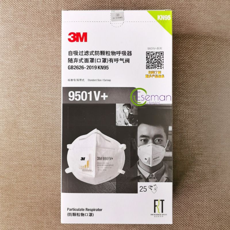 3M 9501V+ BOX Segel 25 pcs Masker Respirator KN95 Earloop Dus Putih 25pcs Valve Katup like N95 FFP2 