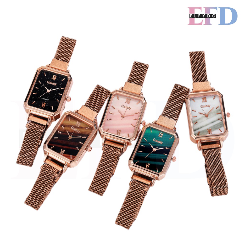 ELFYDO - J180 Jam Tangan Quartz Jam Tangan Petak Jam Tangan Fashion Wanita Jam Tangan