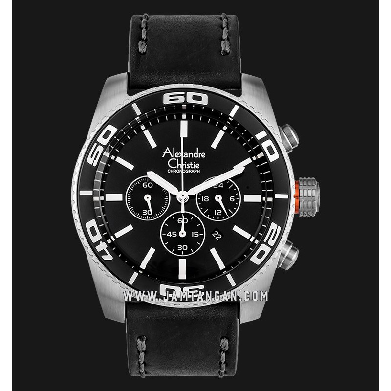Alexandre Christie AC 6500 MC LSSBA Chronograph Man Black Dial Black Leather Strap