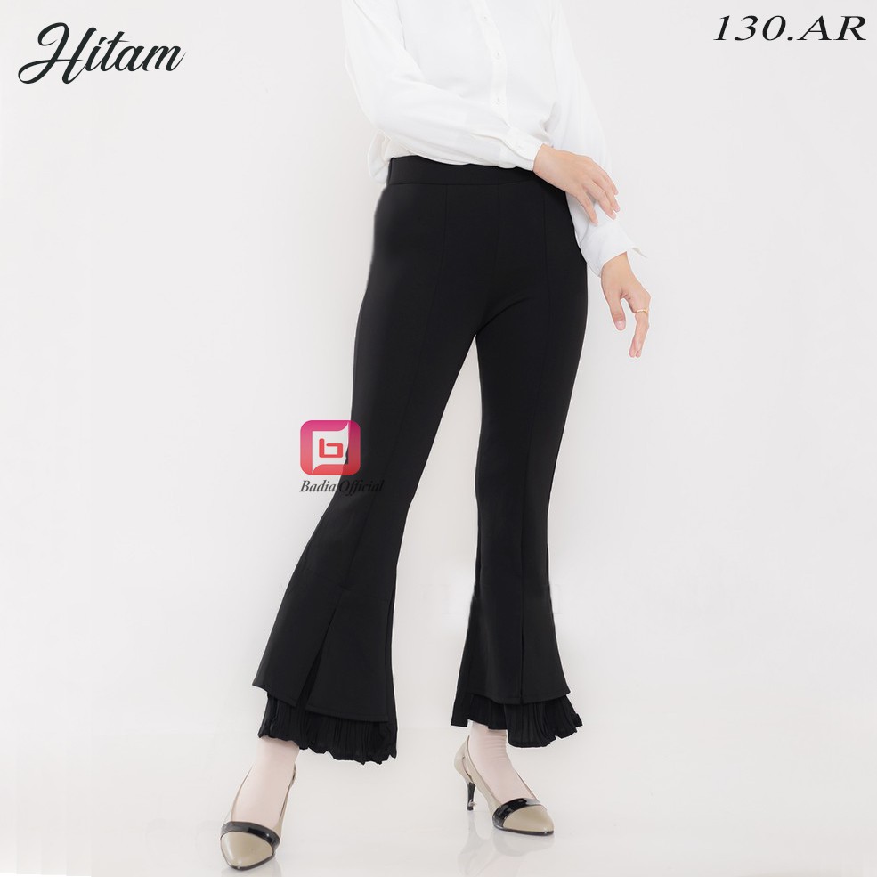 celana cutbray highwaist scuba tebal shireen  model belahan rempel lipitan bagian ujung kaki wanita