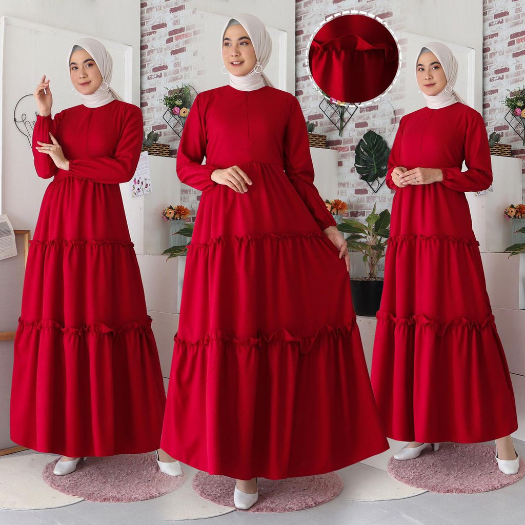 (ada RealPict) Gamis Khanza Busui Moscrepe Import Rempel Baju Muslim Lebaran Long Maxi Dress 8 warna