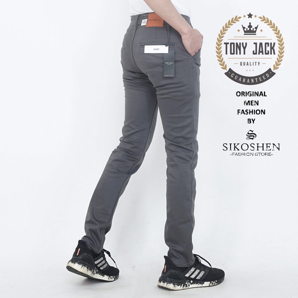 Celana Chino Pria Abu Tua Original Tony Jack Celana Panjang Pria Slimfit Celana Panjang Cowok