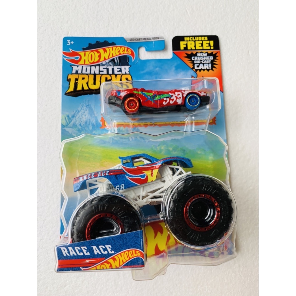 HOTWHEELS HOT WHEELS MONSTER TRUCKS TRUCK RACE ACE PICKUP BIRU FREE RE-CRUSHABLE CARS DIECAST MINIAT
