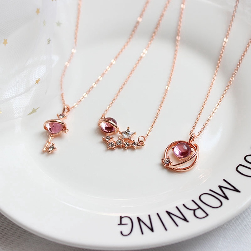 Kalung Rantai Sterling silver 925 Dengan Liontin Planet / Bintang Warna Biru / pink Gaya korea Untuk Wanita