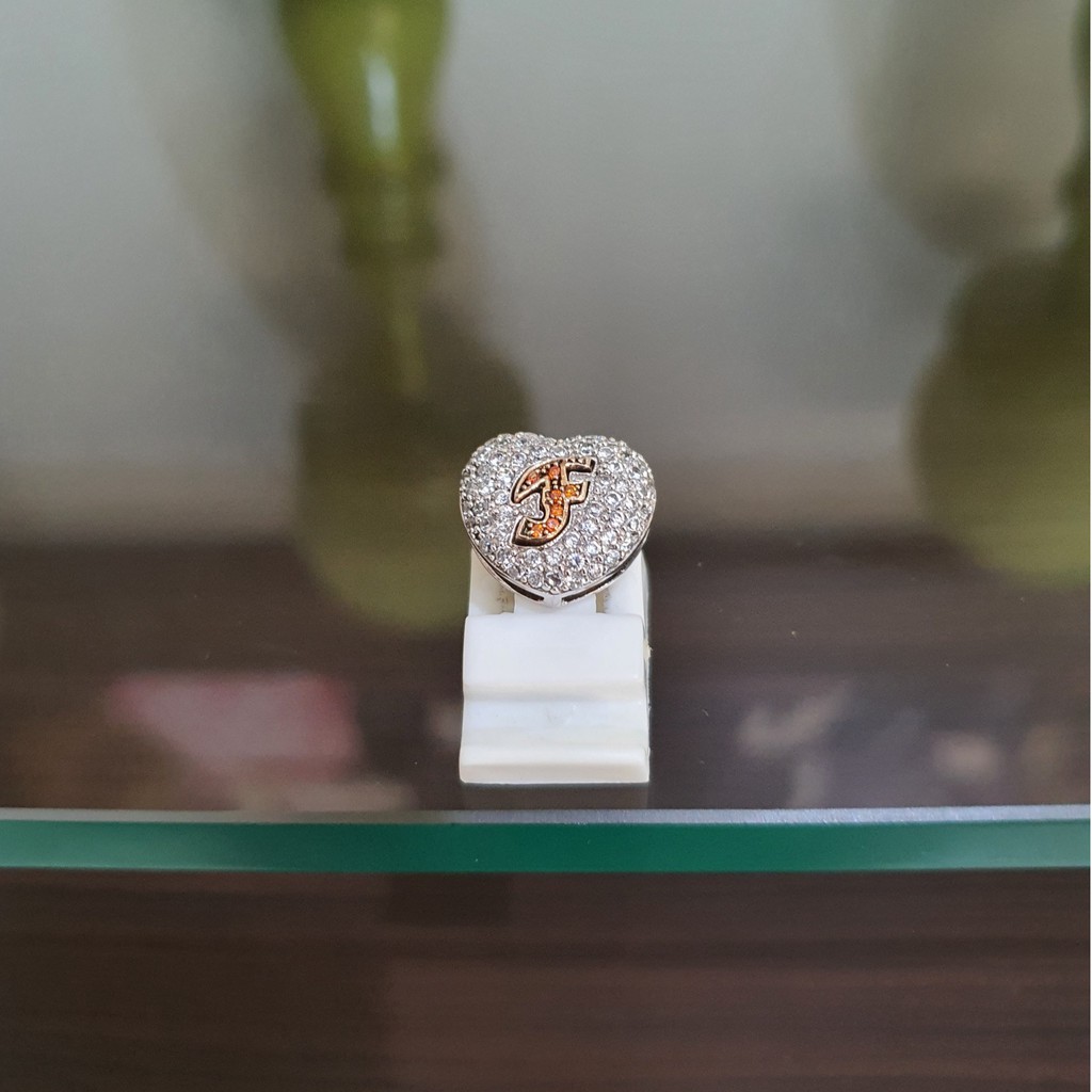 Liontin Perak Huruf "F" Bentuk Hati Dilapisi Emas Putih