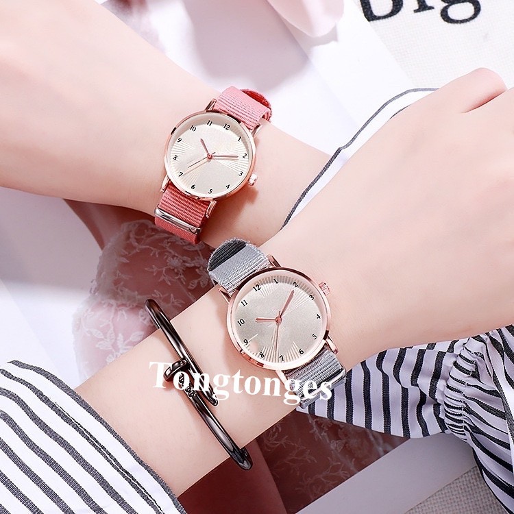 JAM TANGAN WANITA COUPLE GAYA KOREAN SIMPLE JAM FASHION MEN WOMEN RANTAI NYLON