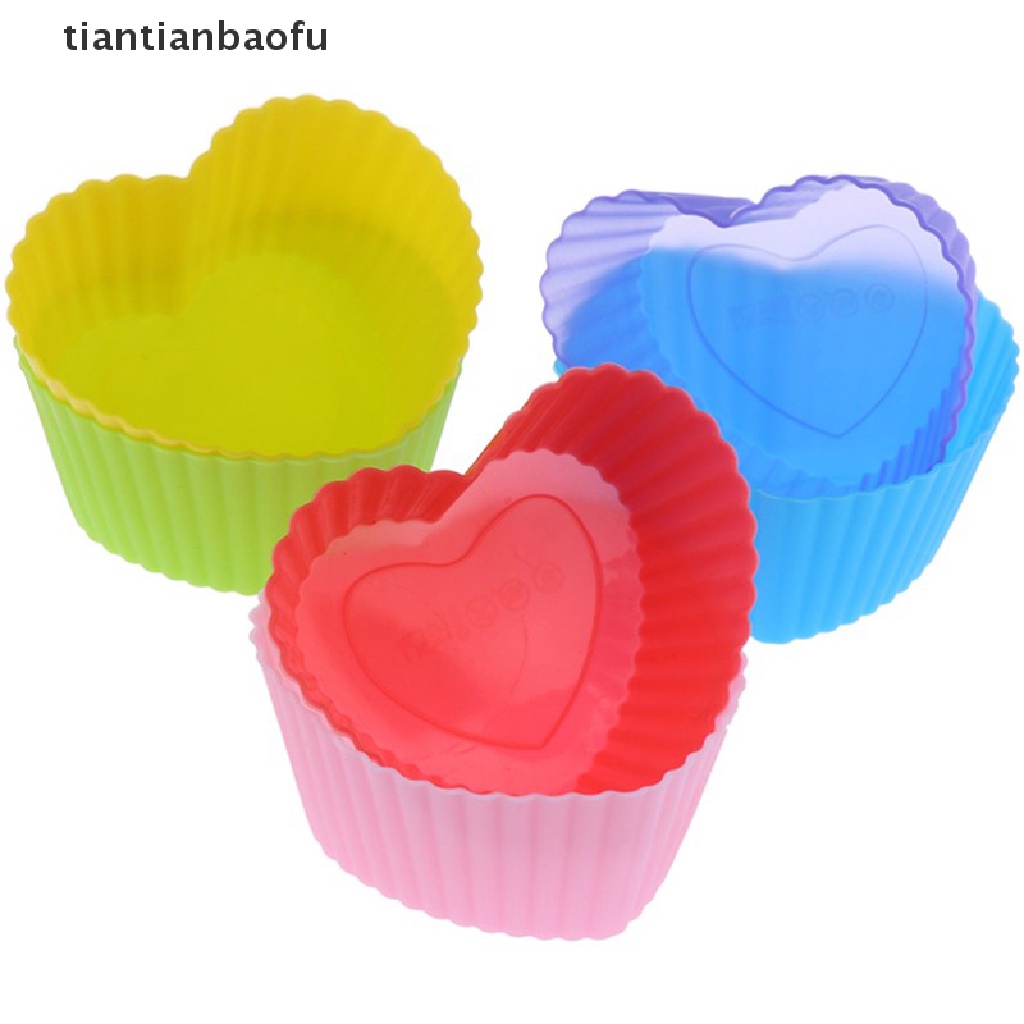 6 Pcs Cetakan Cupcake Muffin Bentuk Hati Bahan Silikon Tahan Lama Reusable