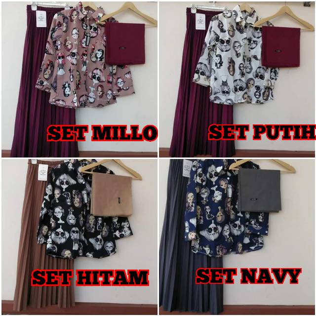 Setelan 3in1 Plisket Premium Motif Retro