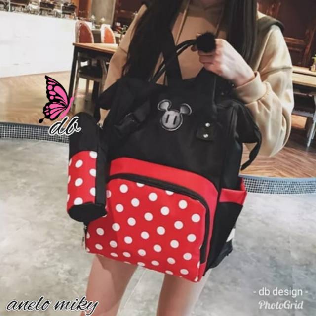 Tas ransel anelo Mickey mouse polkadot