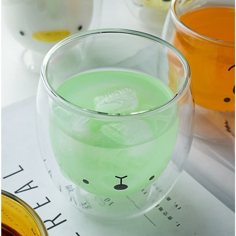 Gelas Unik Lucu Imut Karakter Cangkir Gelas Kopi Teh Susu Double Wall Glass Tahan Panas Insulated Cup Mug-2