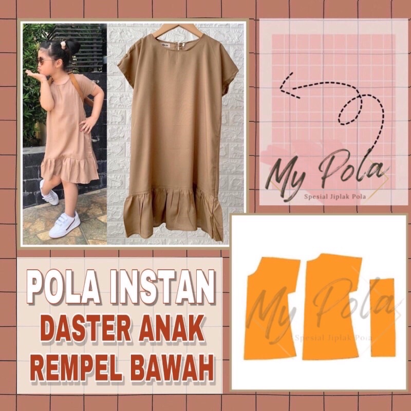 [COD]Pola instan daster anak rempel bawah - pola daster mypola - pola jiplak daster